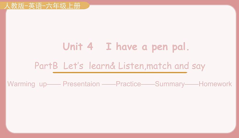 人教版六年级英语上册--Unit 4 I have a pen pal. Part B Let's learn& Listen,match and say(课件+素材)01