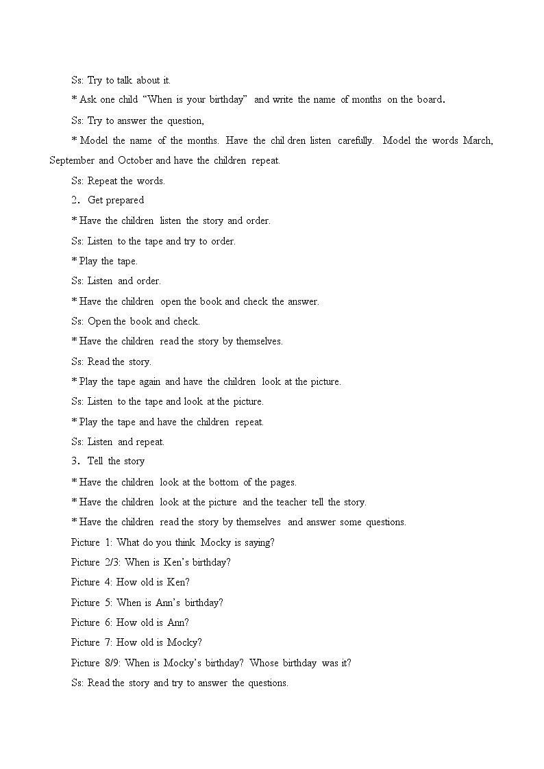 五年级上英语教案-Unit 4 Mocky's birthday  北师大版02