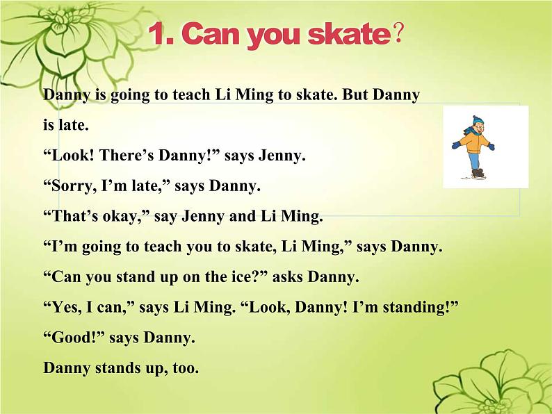 六年级英语上册课件-Unit 3 Lesson 16 A Skating Lesson|冀教版(共19张PPT)03
