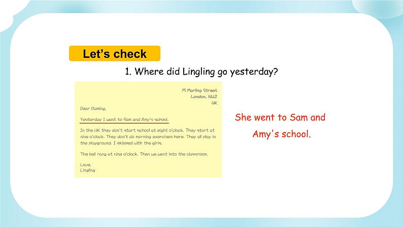 Module 8 Unit 2 Yesterday I went to Samand Amy 's school.(课件)外研版(三起)英语五年级上册第8页