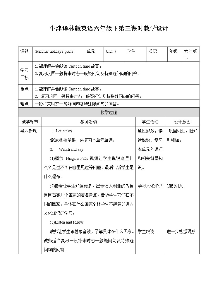 译林版英语六年级下册 Unit7 Summer holidays plans   第三课时（课件+教案+练习+素材）01