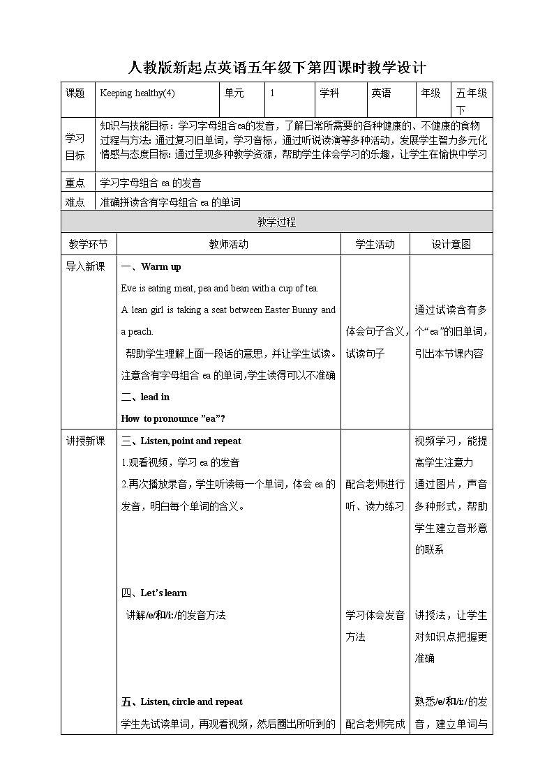 Unit 1 Keeping healthy let 's spell +fun time教案第1页