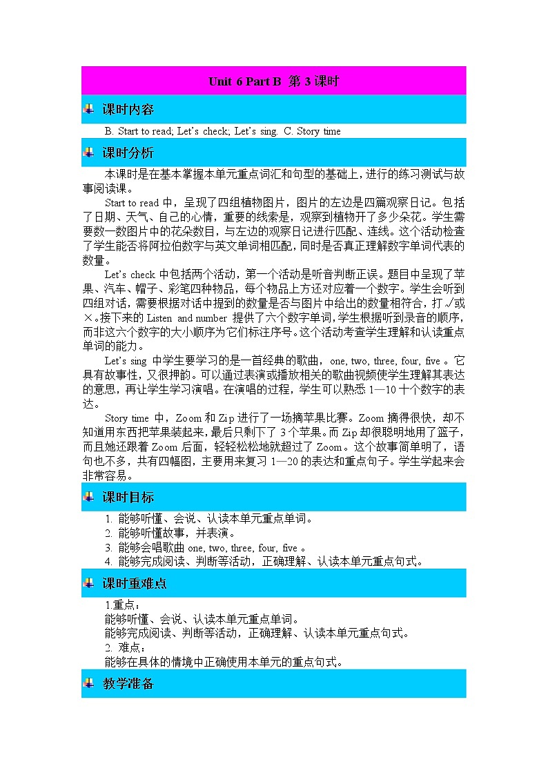 Unit 6 Part B 第3课时 教案 人教PEP版三年级英语下册 第1页