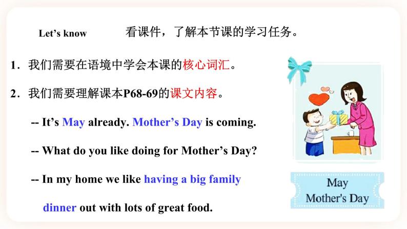 Module 6 Celebrations Unit 12 Mother's Day is coming （ 第1课时 ）课件+教案+习题（含答案）+素材02