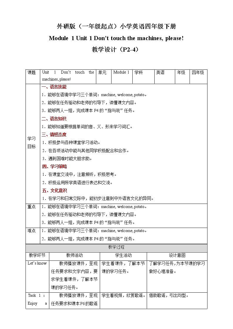 Module 1 Unit 1 Don't touch the machines, please! 课件+教案+习题01