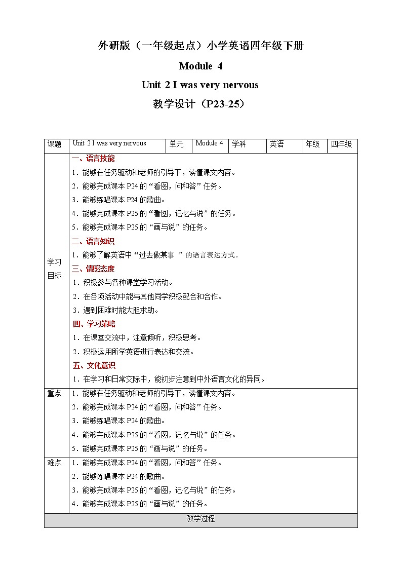 Module 4 Unit 2 I was very nervous 课件+教案+习题01