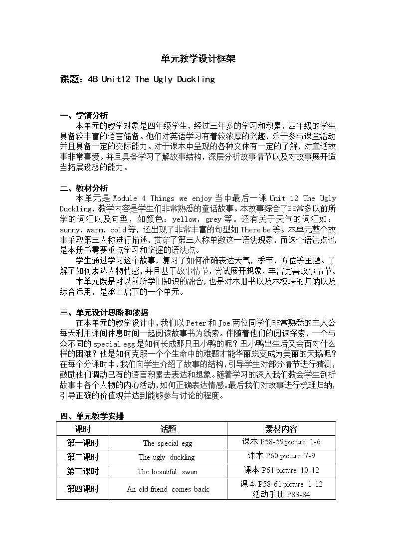 Module 4   Unit 12 The ugly duckling 第1课时 教案+课件01