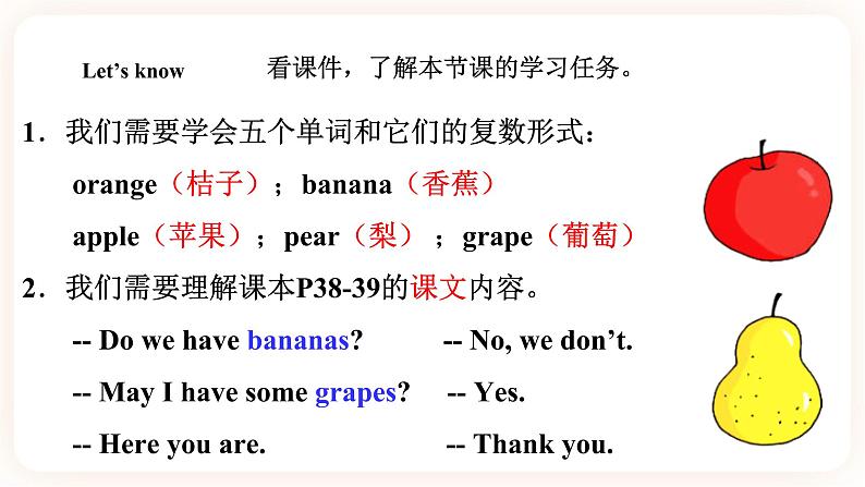 Module 4 Fruits Unit 7 May I have some grapes(第1课时 )课件+教案+习题(含答案)+素材02