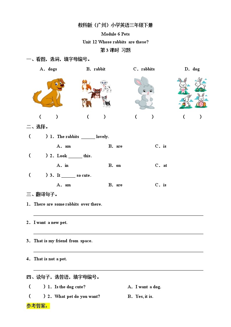 Module 6 Pets Unit 12 Whose rabbits are these（第3课时 ）课件+教案+习题（含答案）+素材01