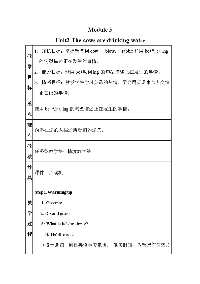 Module 3 Unit2 The cows are drinking water第1课时 课件+教案+素材01