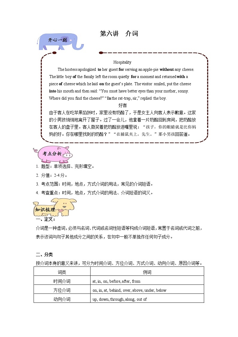 专题小升初英语复习词法第六讲 介词(带答案)第1页