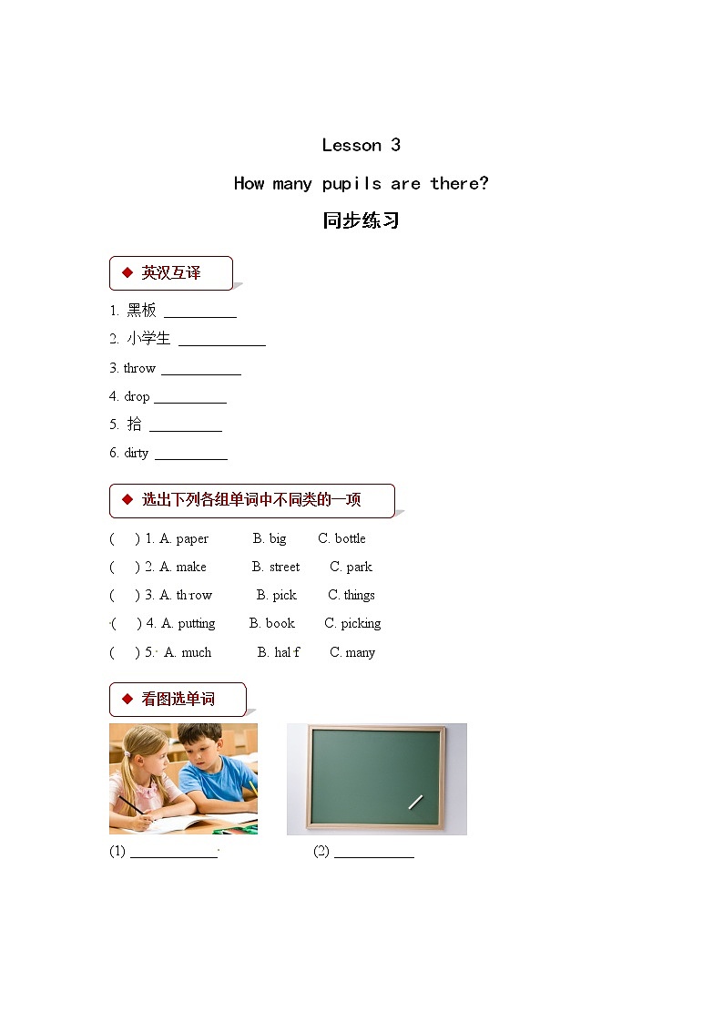 英语科普版五下:Lesson 3 How many pupils are there(课件+教案+练习)01
