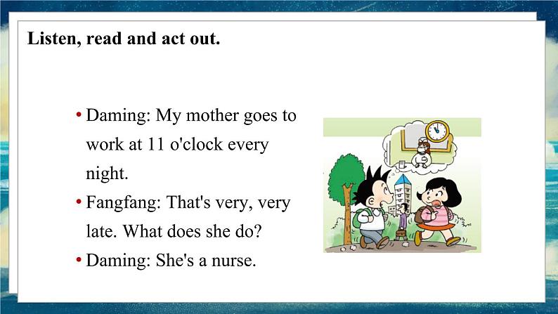 外研版(一起)英语五年级下册课件 《Module7Unit 1 My father goes to work at 8 o 'clock every morning.》第8页