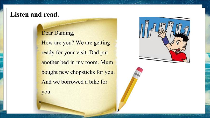外研版（一起）英語五年級(jí)下冊(cè)課件 《Module9Unit 2 Mum bought new chopsticks for you.》第7頁