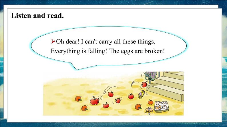 外研版(一起)英语六年级下册课件 《Module 4Unit 2 The apples are falling down the stairs.》06