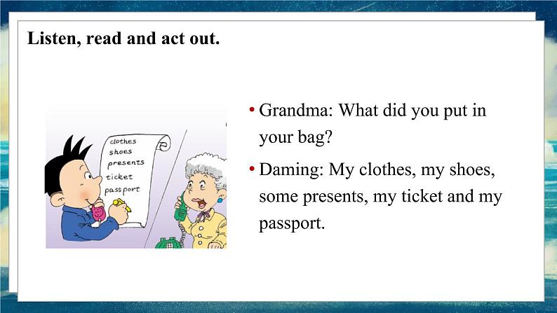 外研版(一起)英语五年级下册课件 《Module10Unit 1 What did you put in your bag 》第7页