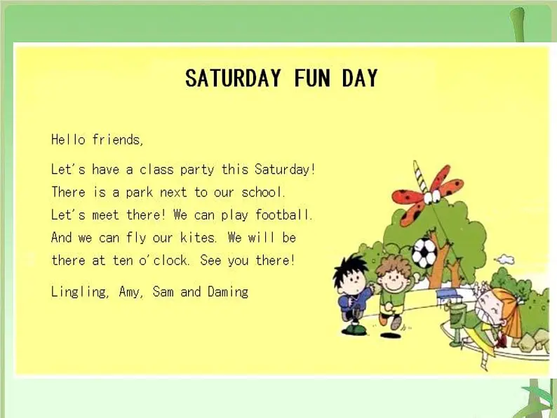 外研版一起小学英语四下《Module 6Unit 2 Let's have fun this Saturday!》PPT课件 (2)02