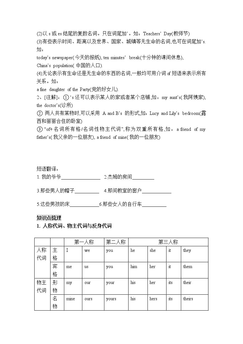 英语小升初衔接课 词类——名词&代词第2页