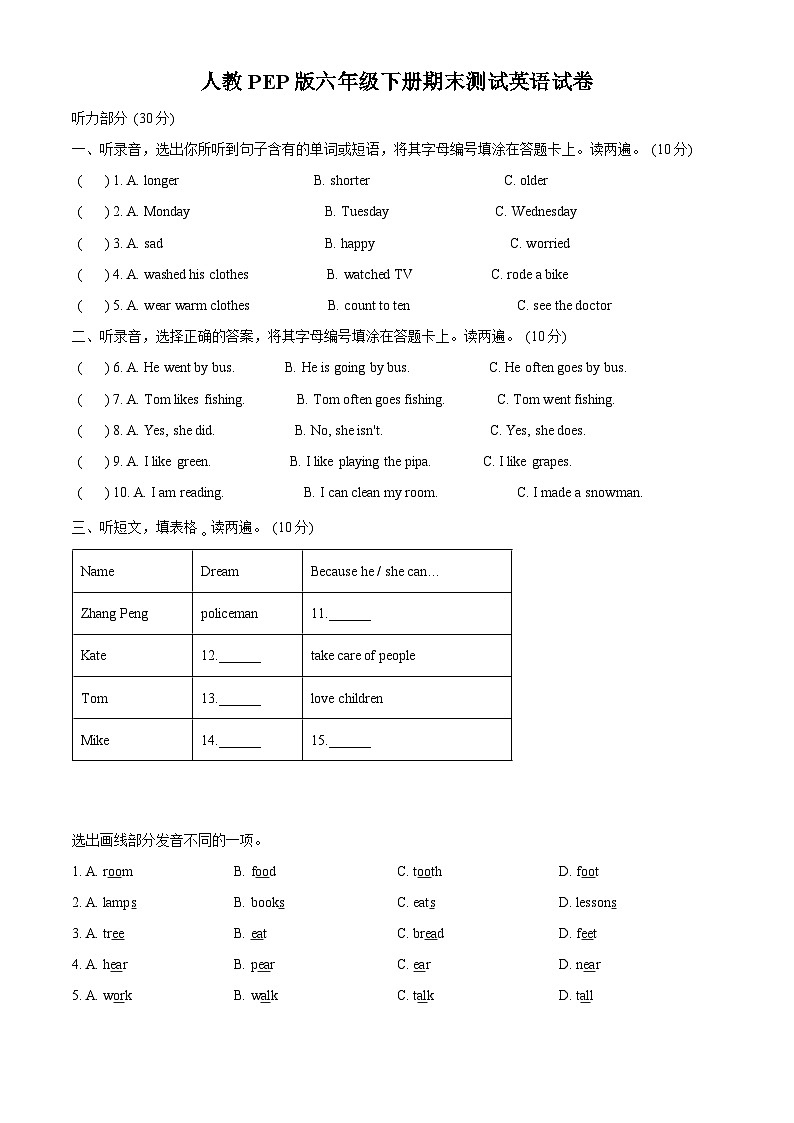 【小升初真题卷】2021-2022学年广东省阳江地区人教PEP版六年级下册期末测试英语试卷(解析版)第1页