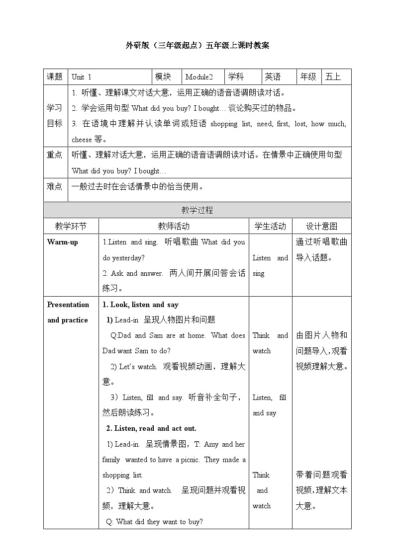 Module 2 Unit1 What did you buy PPT课件+教案+练习01