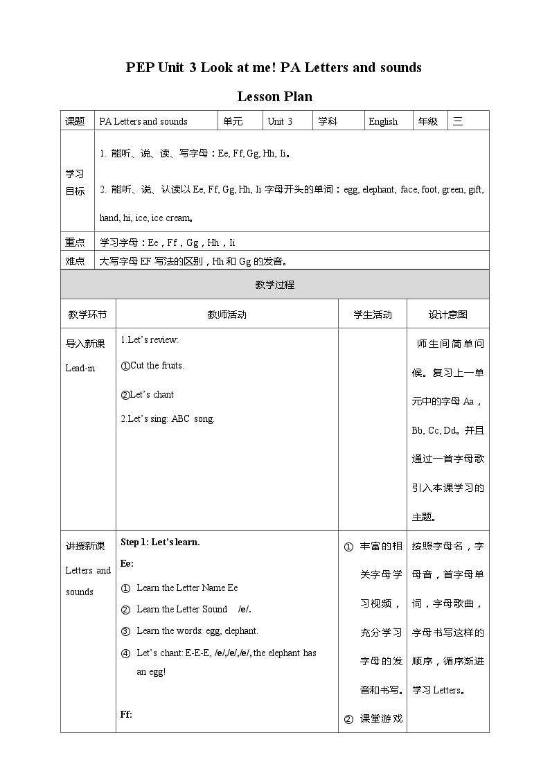 Unit 3 Look at me! PA Letters and sounds（课件+教案+同步练习+音视频素材）01