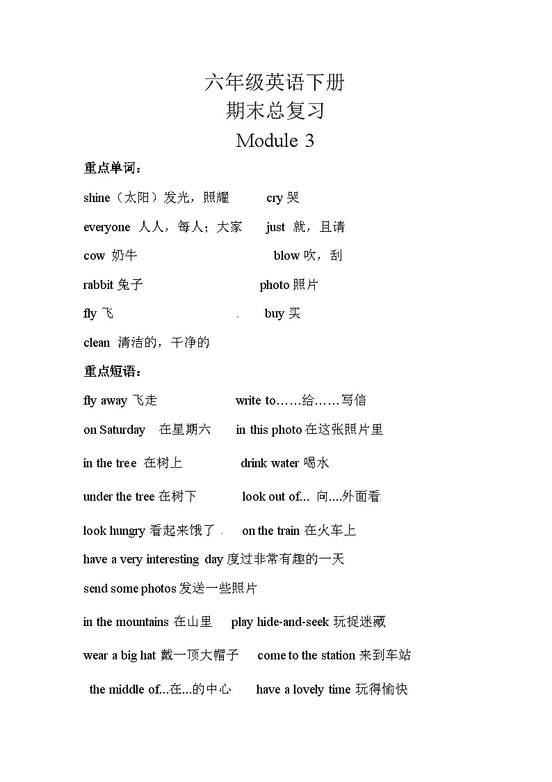 【期末复习】小学英语六年级下册单元复习精讲精练Module 3 外研版(三起)含答案第1页
