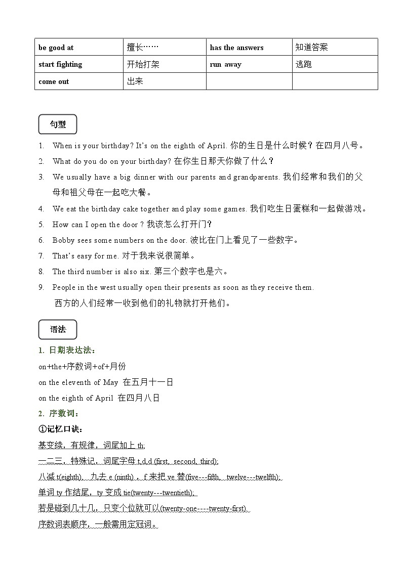 【期末复习】小学译林版(三起)五年级下册单元复习精讲精练Unit8 Birthdays(讲义+练习)(含答案)02