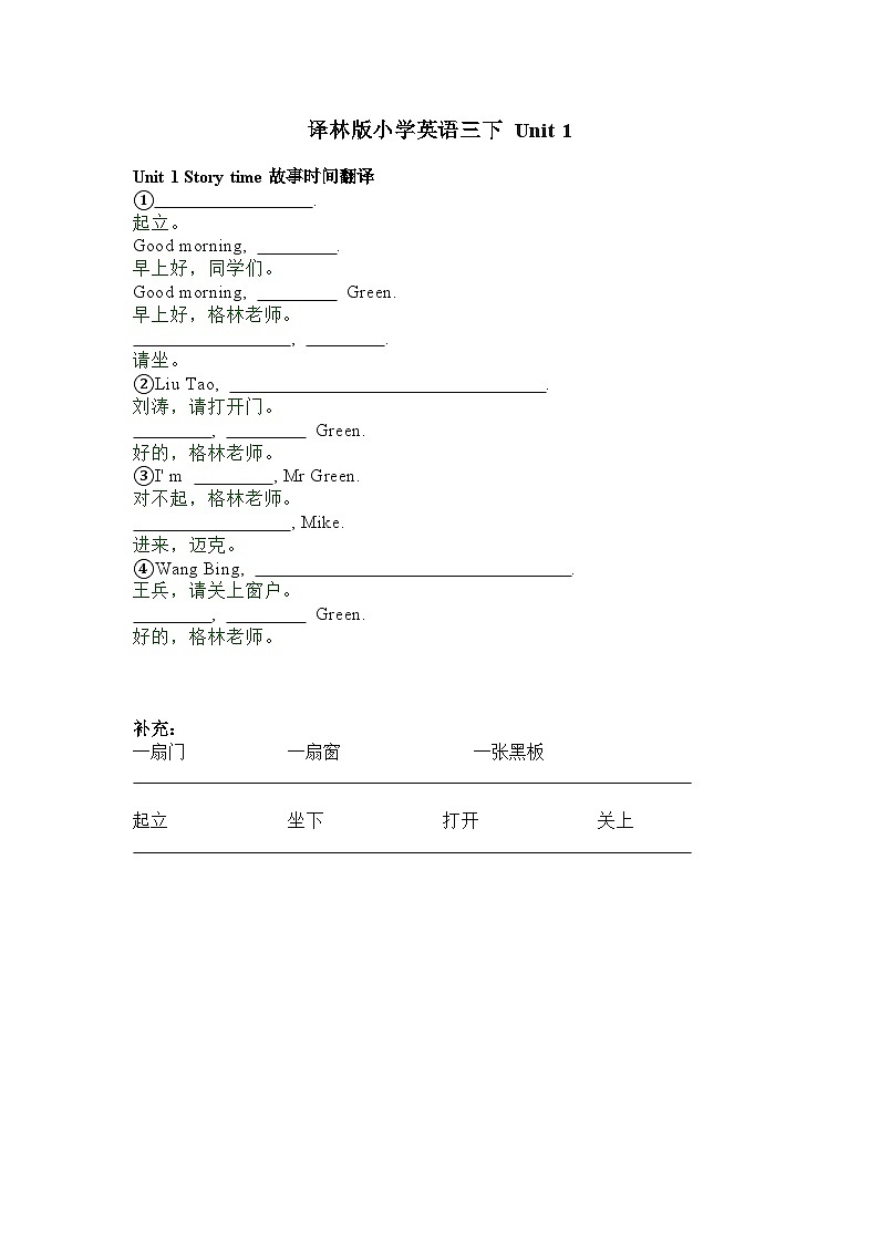 译林版小学英语3BU1复习PPT及课文填空01