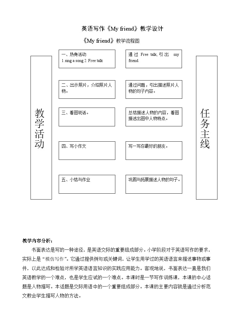 教育科学出版社小学英语三年级起点六年级下册 英语写作《My friend》   教案