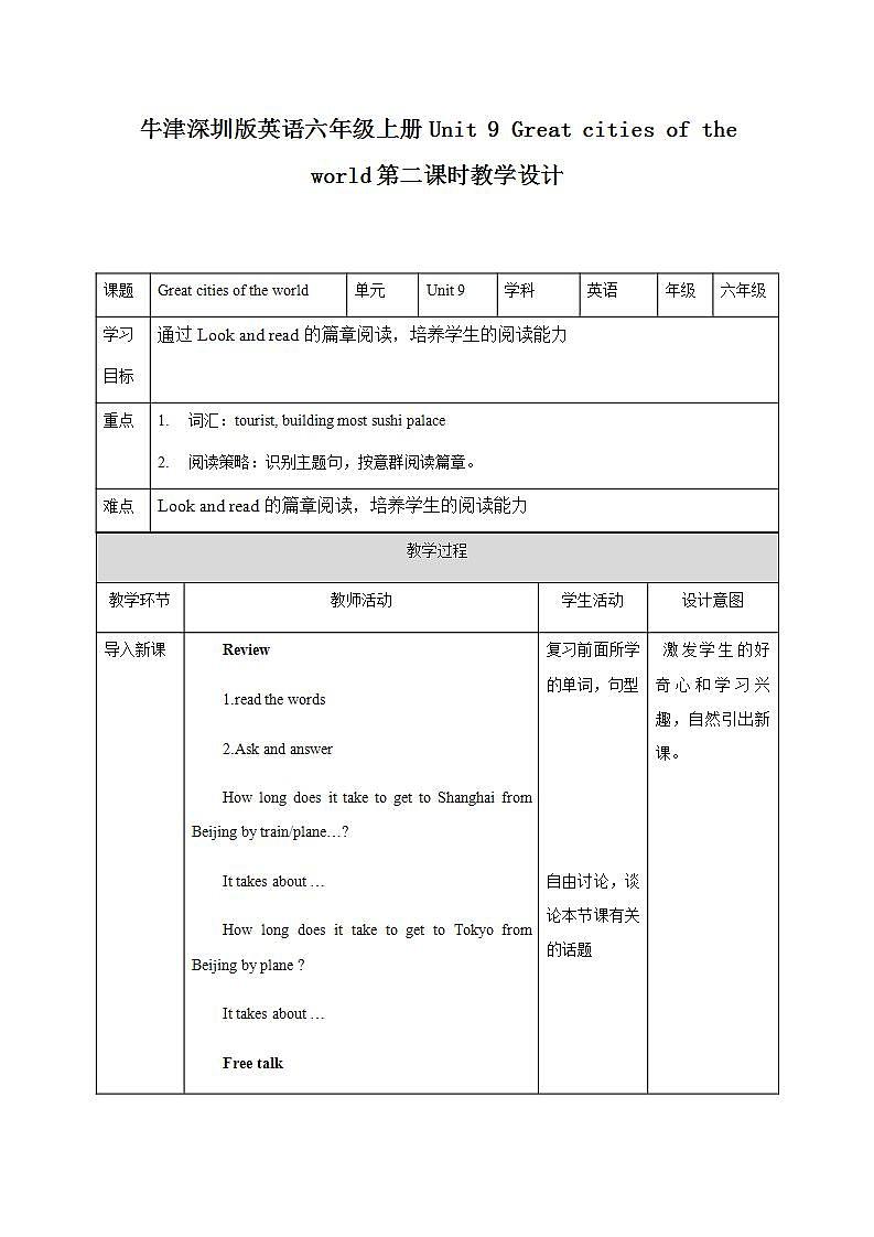 新版-牛津上海版六年级上册 Unit 9 Great cities of the world 第二课时 课件+教案+练习01