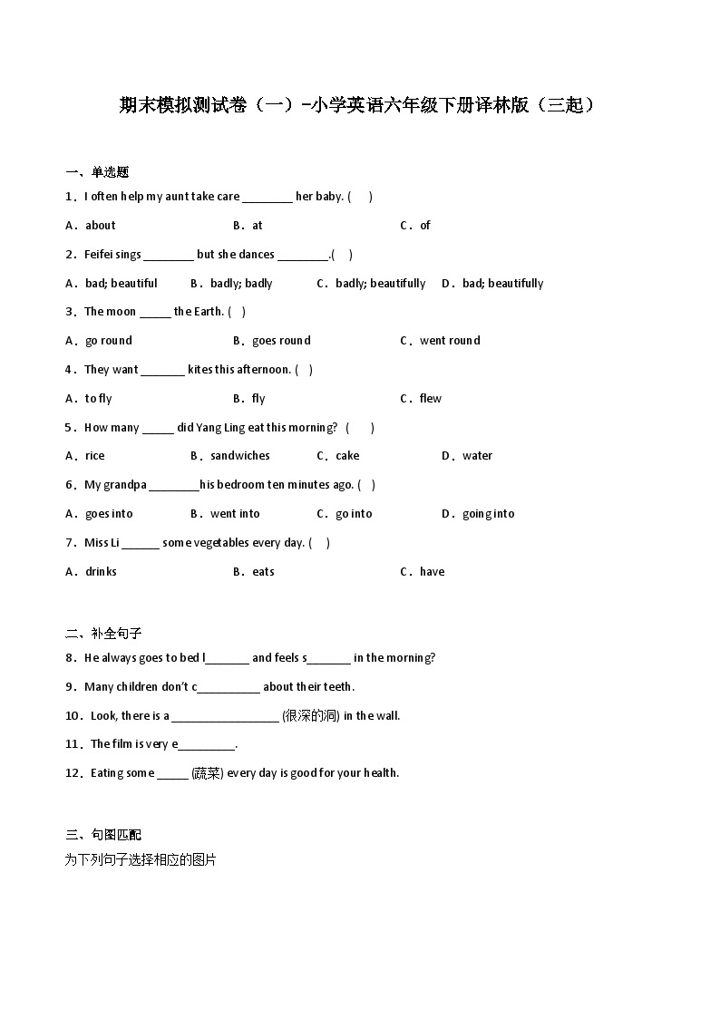 期末模拟测试卷（一）-小学英语六年级下册译林版（三起）01