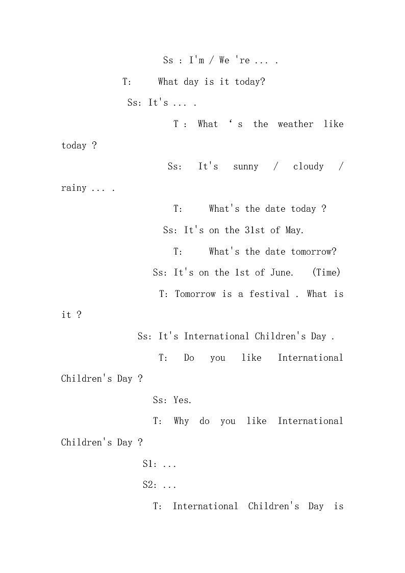 湖南少年儿童出版社小学英语三年级起点六年级下册 Unit 8 International Children 's Day 教案5第3页