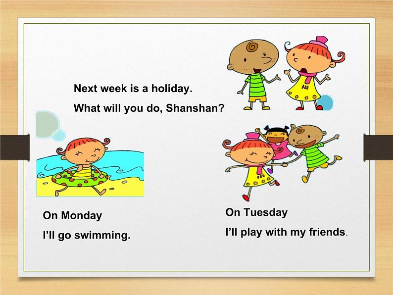 外研版(一年级起点)小学三年级英语下册 Module 5 Unit 2 On Monday, I'll go swimming. 课件05