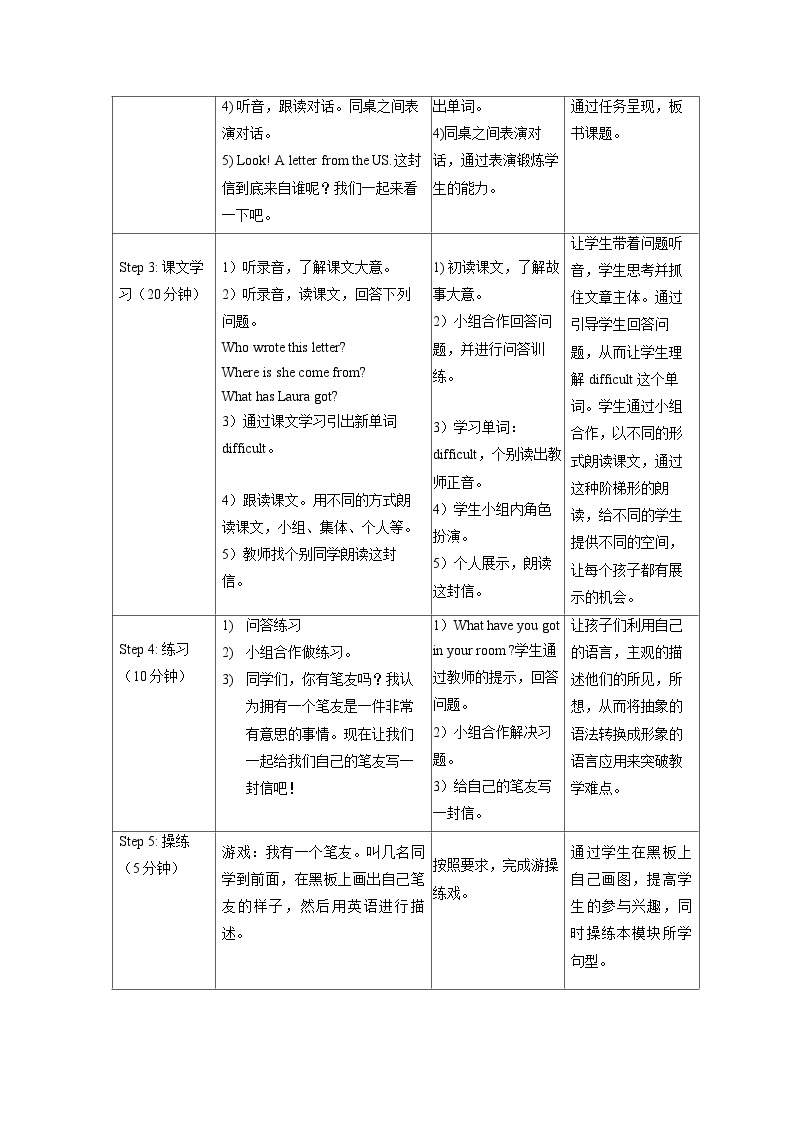 外研版英语（一年级起点）六年级上册 Module 6表格式教案03