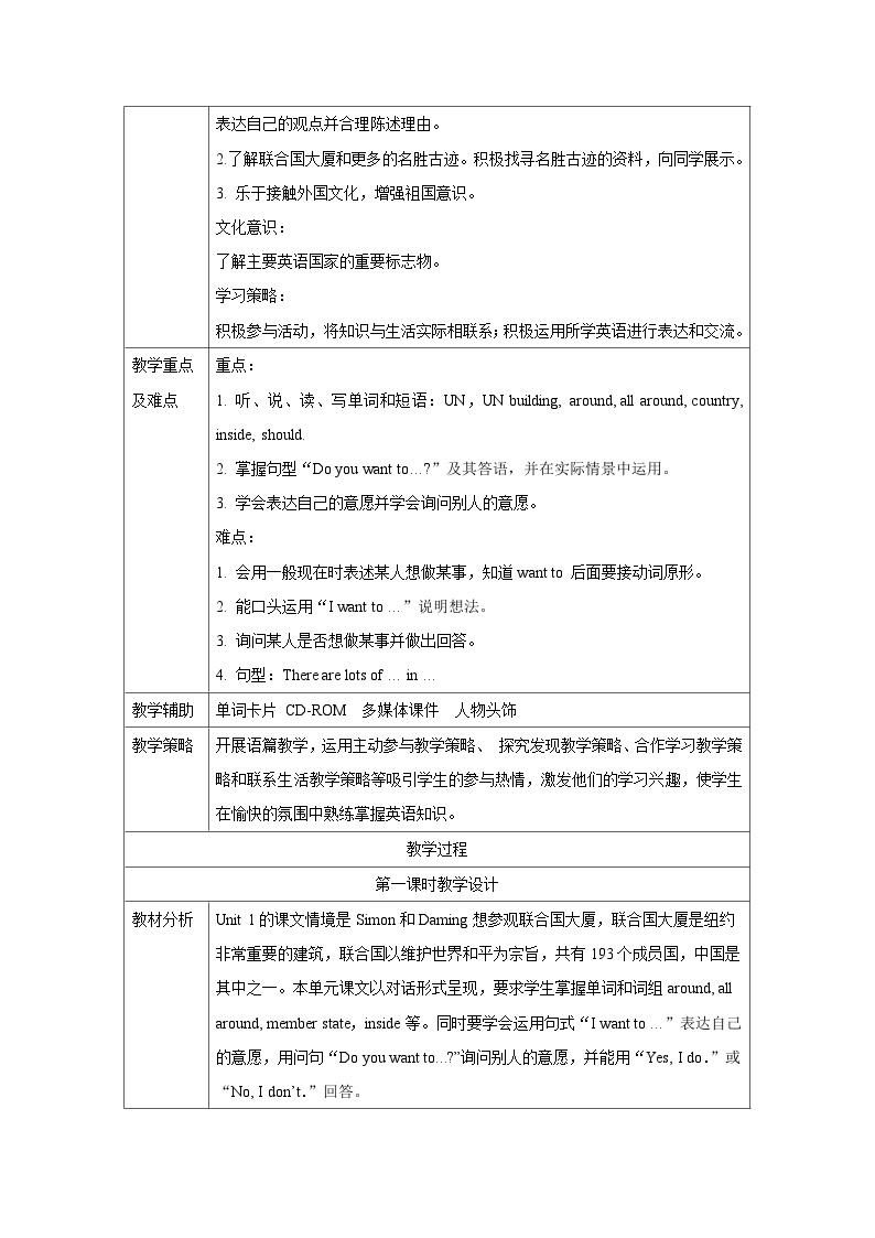 外研版英语（一年级起点）六年级上册 Module 9 表格式教案02