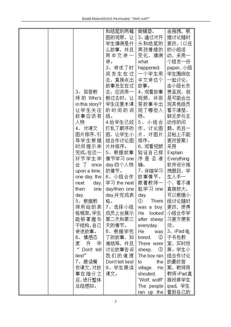 外研版（一年级起点）小学四年级英语下册Module 3 Unit 1 He shouted, “Wolf, wolf!”   教案103