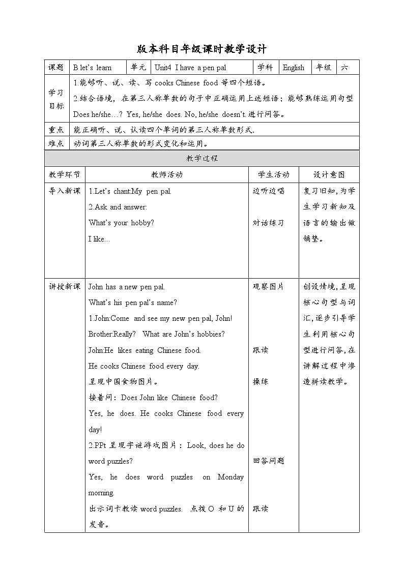 人教版英语六上 Unit4 B2 Let's learn(课件+教案+音视频素材)01