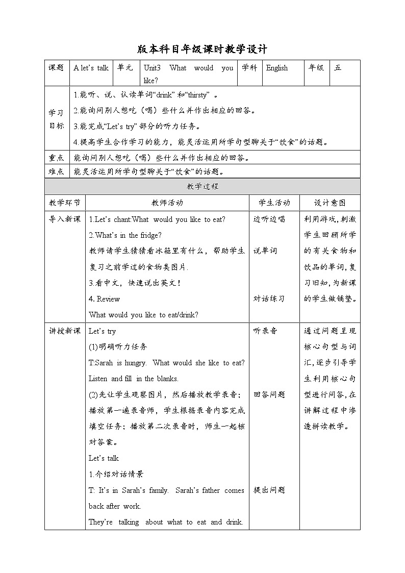 人教版英语五上 Unit3 A1 Let's talk(课件+教案+音视频素材)01