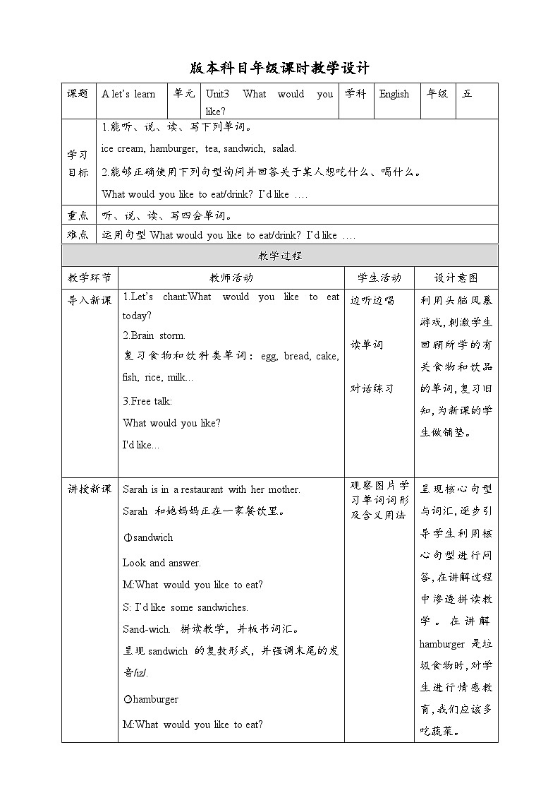 人教版英语五上 Unit3 A2 Let's learn(课件+教案+音视频素材)01