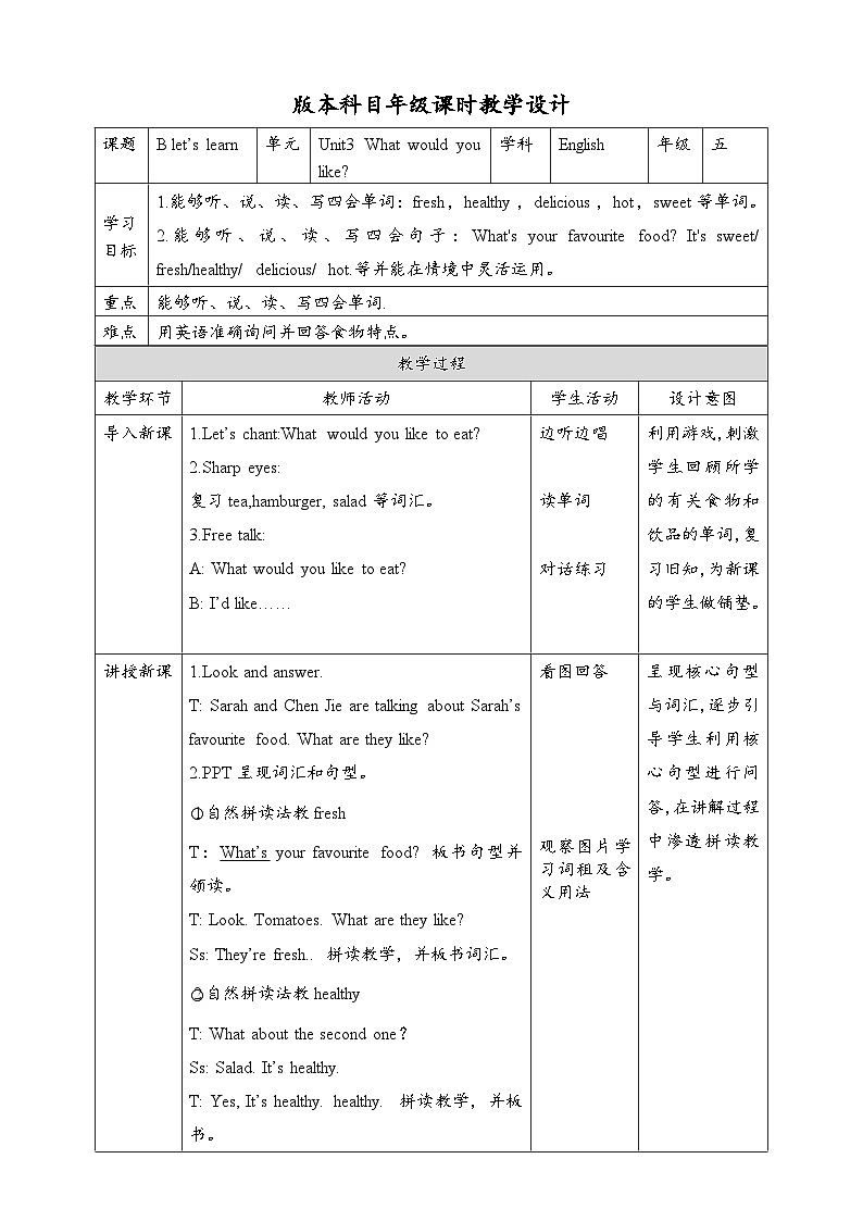 人教版英语五上 Unit3 B2 Let's learn(课件+教案+音视频素材)01