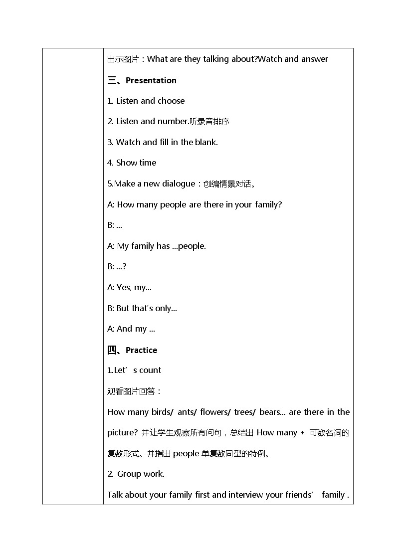 人教版PEP四上《Unit 6 Meet my family Part A(Let's talk--Let's play)》教学设计02