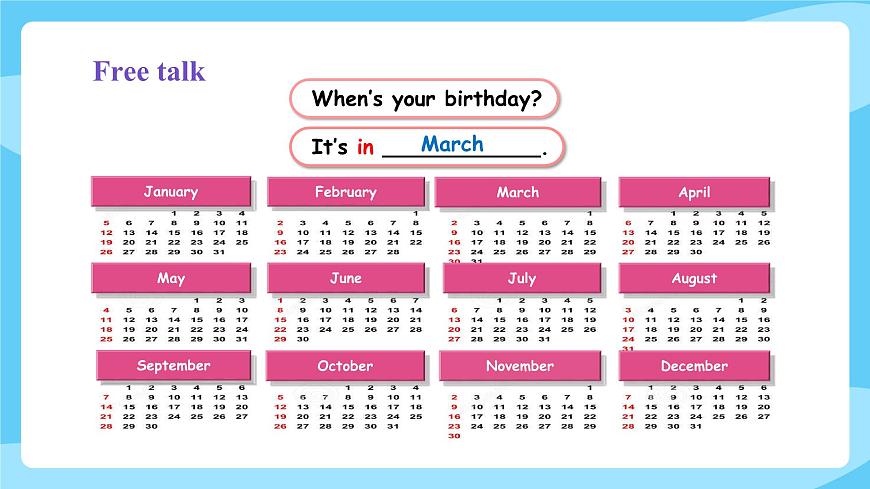 滬教牛津版_(六三制三起_)英語(yǔ)五年級(jí)上冊(cè) Unit 3《My birthday》（第一課時(shí)）課件第3頁(yè)