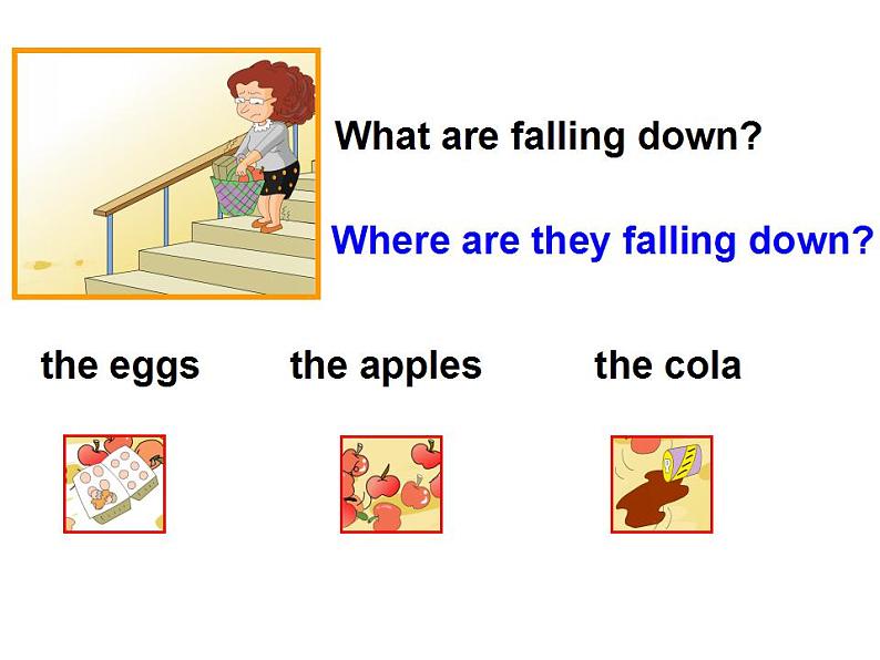 外研版(一年级起点)小学六年级英语下册Module 4 Unit 2 The apples are falling down the stairs! 课件05