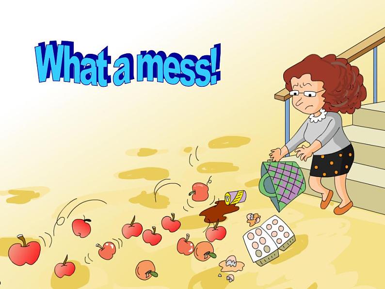 外研版(一年级起点)小学六年级英语下册Module 4 Unit 2 The apples are falling down the stairs! 课件08