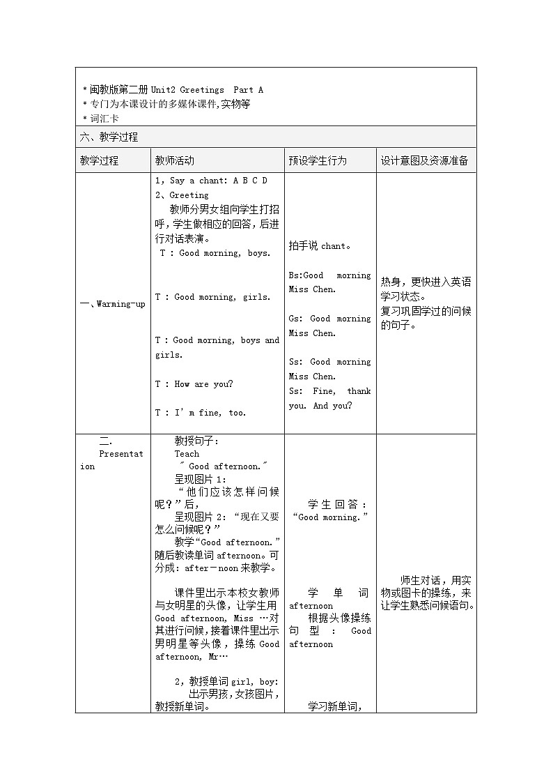闽教版英语三年级上册Unit 2 Greetings Part B 课件课件+教案+导学案+素材02
