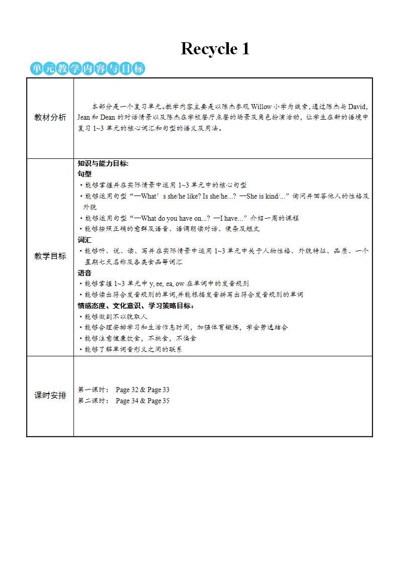 人教PEP五上英语 Recycle 1 课件+教案2课时+音视频素材01