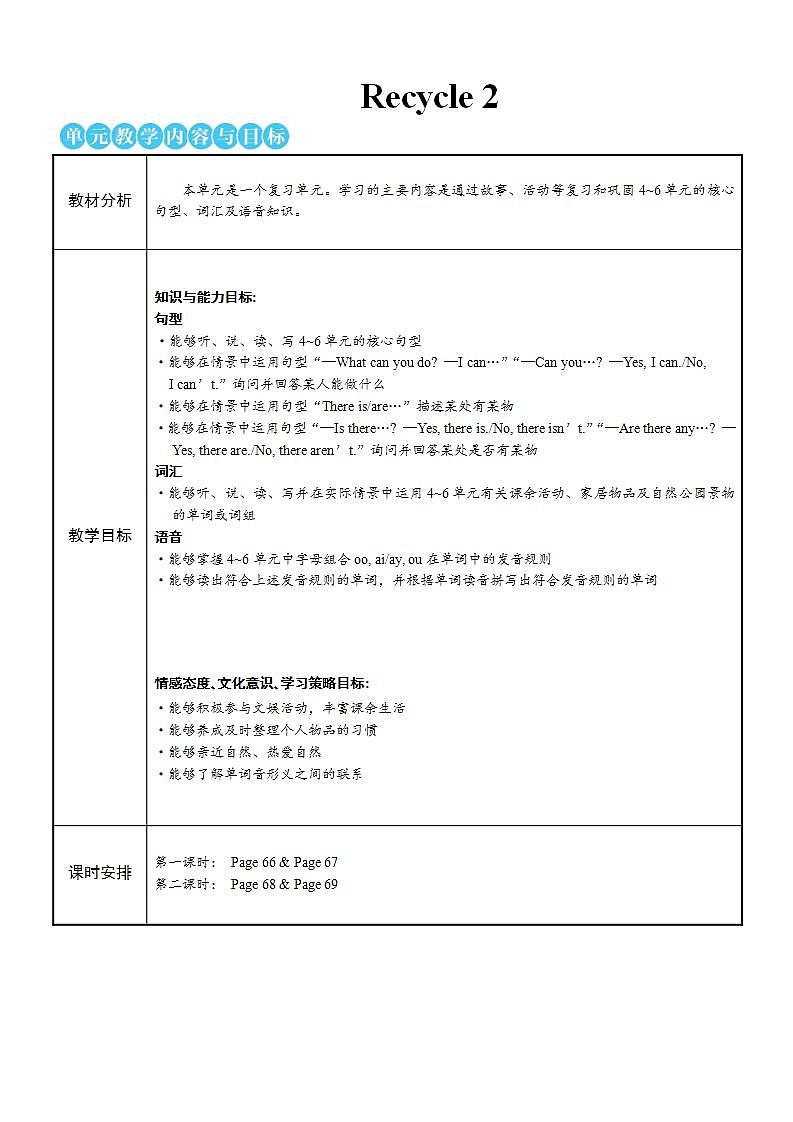 人教PEP五上英语 Recycle 2 课件+教案2课时+音视频素材01