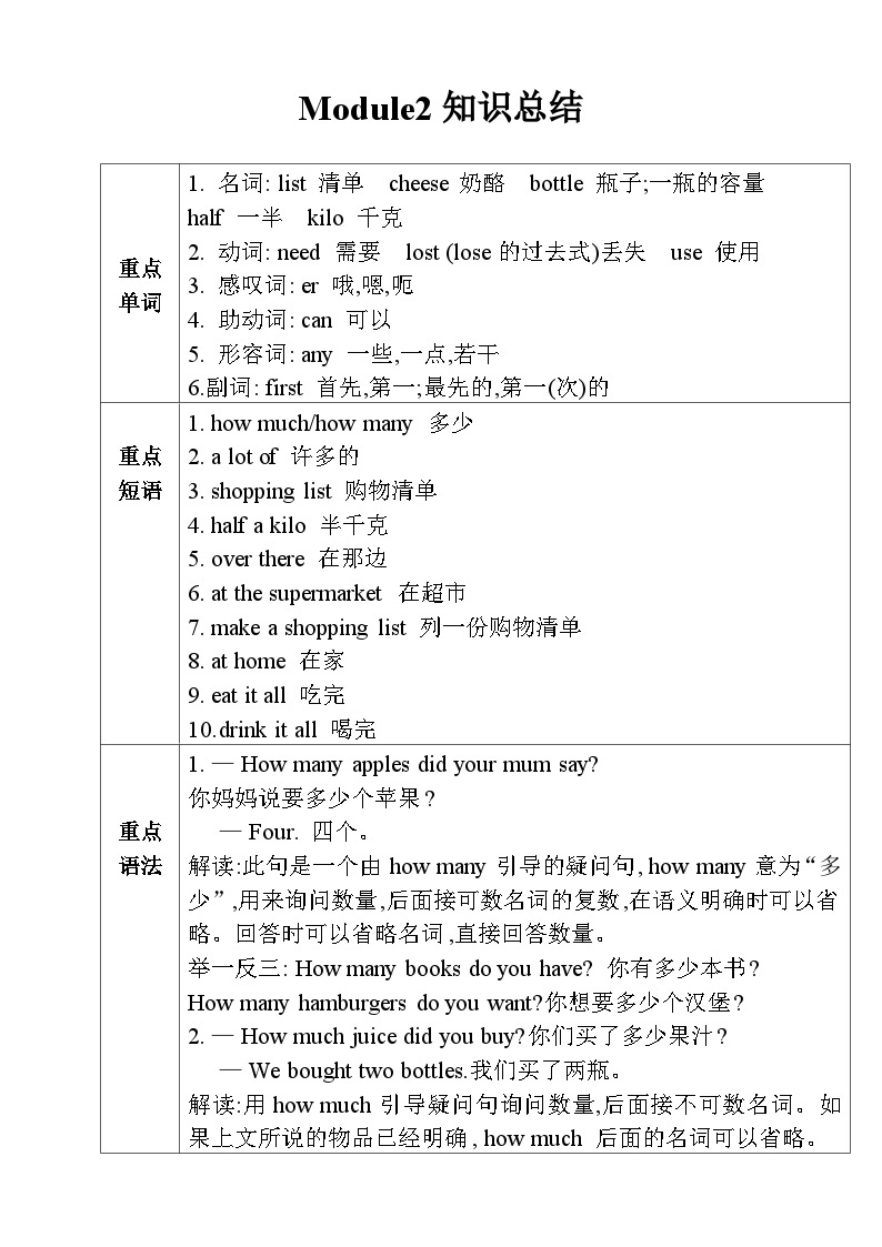 【同步导学案】外研版（三起）英语五年级上册-第二模块学案（导学案）01