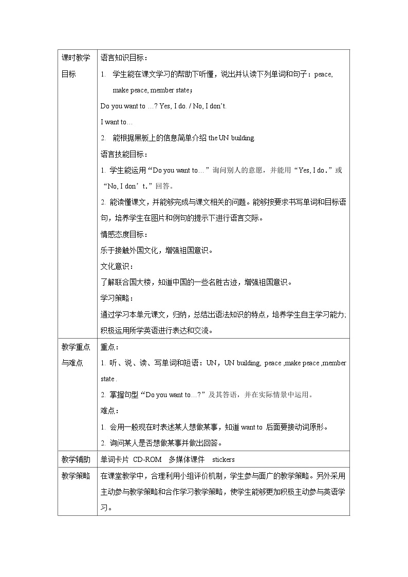 外研版（一起） 小学英语 六年级上册   Module 9 表格式教案03