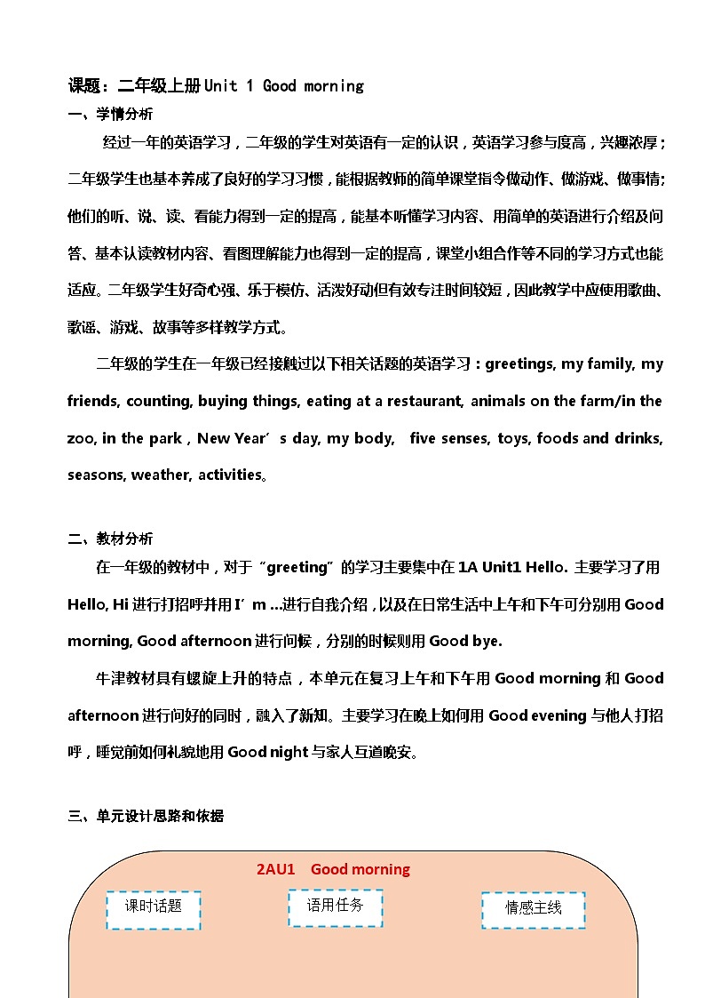二年级上册Unit 1 Good morning第五课时第1页